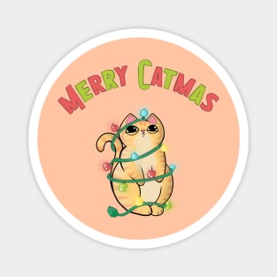 Merry Catmas Orange Tabby Cat wrapped in Christmas Lights Magnet